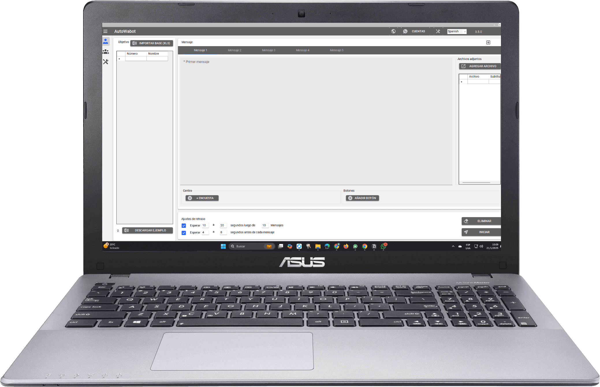 Interfaz del software AutoWabot para Windows